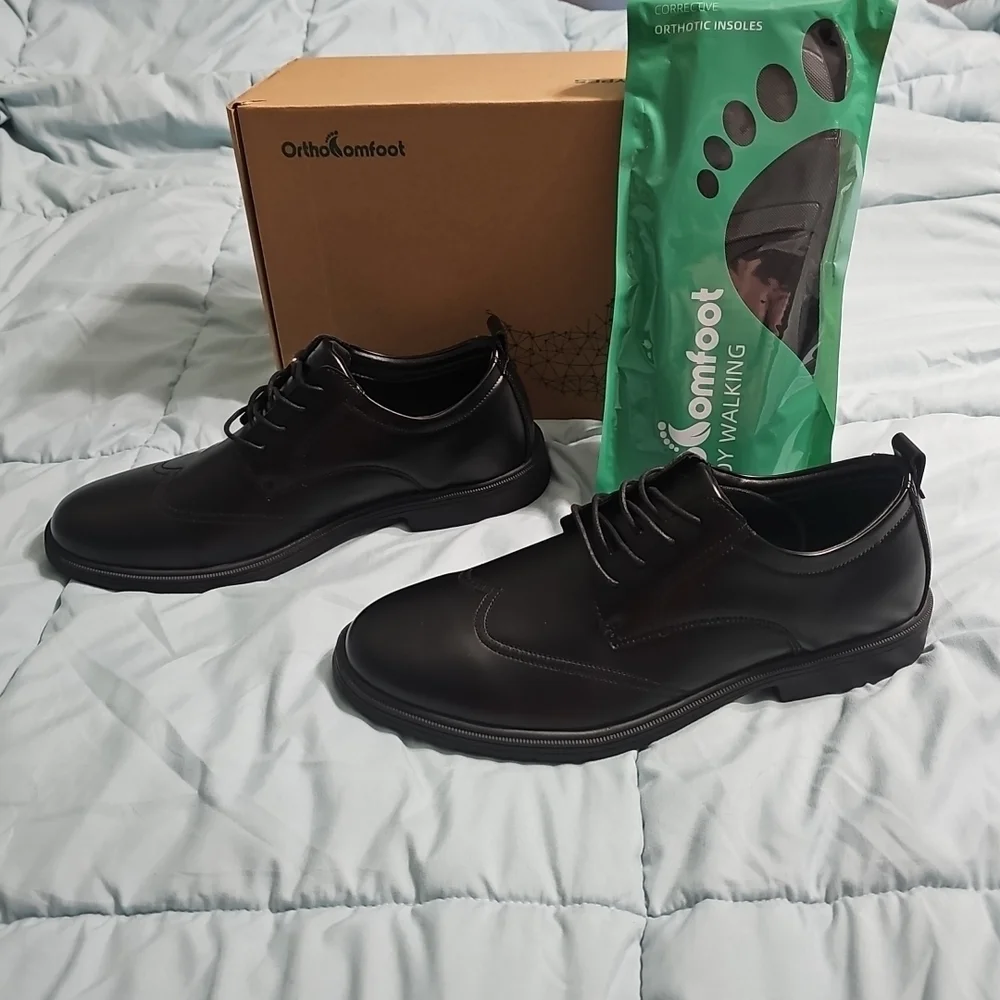 Orthocomfoot Men's‎ Oxford Shoes Wingtip Black Leather Orthopedic Size 11.5 NEW